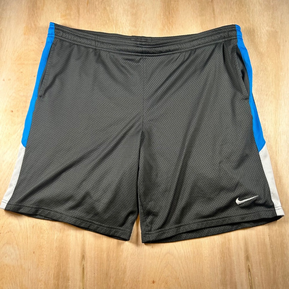 Nike Dri-FIT Mesh Basketball Shorts Mens XL Grey Blue White Athletic Gym Pockets